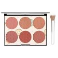 Face Blush Palette 6 colors - Matte & Shimmer, Smooth Blendable Powder, Multiuse Contour & Highlighter Makeup Palette. 