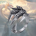 Retro Punk Dragon Ring -Men Women Exaggerated Antique Siver Color Open Ring- Goth Eagle Demon Metal Adjustable Opening Ring. 