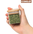 12 Pieces Mini Square Glass Spice Jars with Bamboo Lids, 150ml Square Glass Storage Jars with bamboo lid , Glass Container for Spice, Salt, Sugar, Seeds, Nuts Etc. 