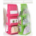 6 Pockets Hanging Purse Handbag Organizer Clear Hanging Shelf Bag Collection Storage Holder Collection. 