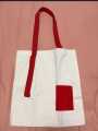 White Cotton Tote Bag with Designer Red Strap | Stylish & Eco-Friendly Reusable Bag. 