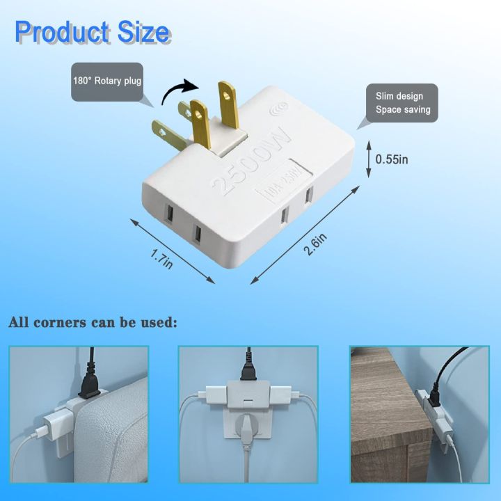 3 in 1 Extender Plug Adapter Foldable Split Plug Rotating 180 degree Expansion Power Wall Socket 2500W
