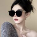 Korean Fashion UV Resistant Large Frame Gold Metal Sunglasses for Women Advanced Accessories Ins. 