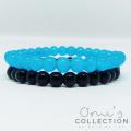 Pack of 2 New Trendy Black and Blue Marble Stone Beads Bracelet For Men Women Unisex Jewelry Wrist Hand Bands. 