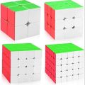 Bundle of 4 Rubik's Cubes (2x2, 3x3, 4x4, 5x5) - Stickerless Puzzle Cubes - Best Quailty Rubix Cubes - Magic Speed Puzzle Toys - A Comprehensive Guide to Strategies, Techniques, and Patterns for Solving the Ultimate Puzzle. 