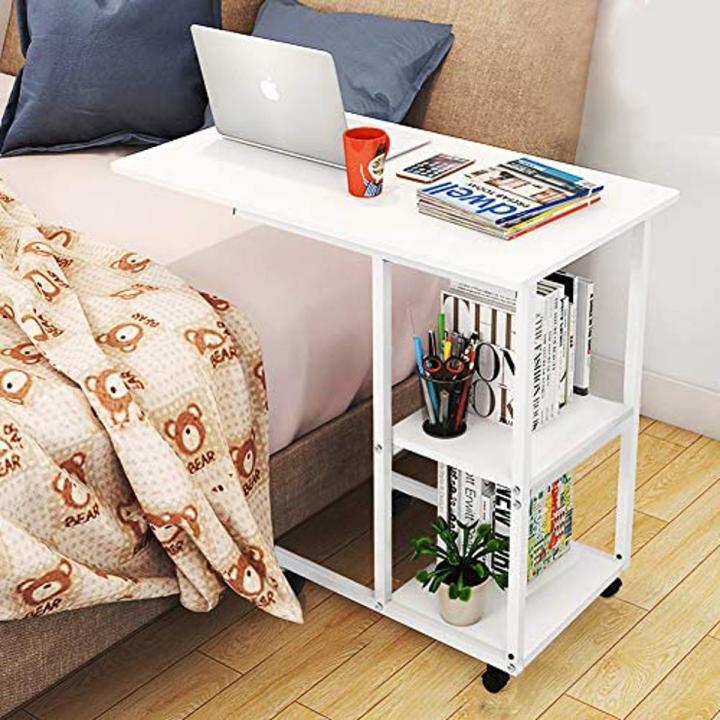 Overbed Table, Home Rolling Mobile Computer Desk Table Bed Table Over Bed Sofa Laptop with Storage Shelves Furniture End Table, Customize Size Available