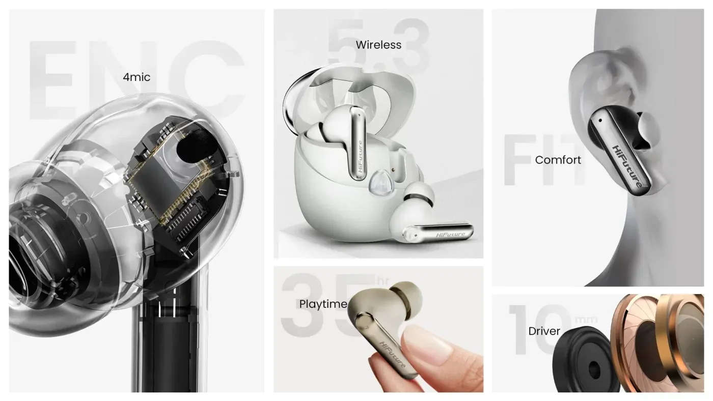 HiFuture SonicAIR 4 Mic ENC Wireless Earbuds description image 2