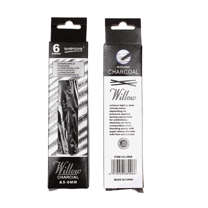 Pack of 6 - Charcoal Stick for Sketch Drawing - Black