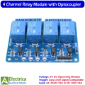 4 Channel Relay Module 5V with Optocoupler Isolation, Low Level Trigger Compatible with Arduino, Raspberry Pi, PIC, AVR, ARM & Smart Home Automation Projects by Electrica. 