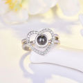 Adjustable Size Heart Shaped Hidden Message I Love You 100 Languages Projection Ring Set. 