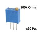 Pack Of 20 Pcs 100k Ohms Multiturn 3296W Trimpot Potentiometer Variable Resistors. 