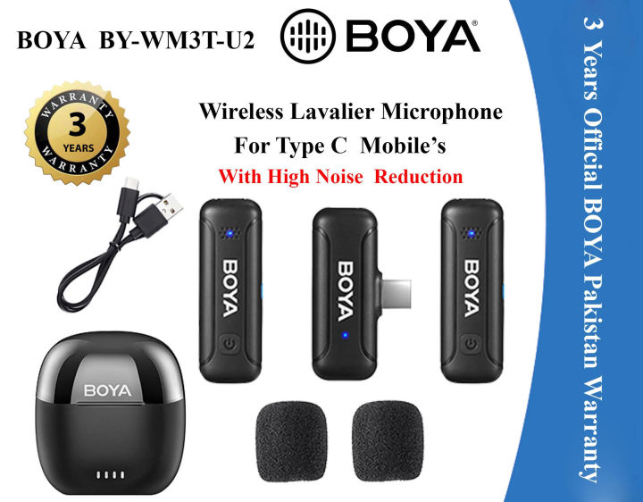 3 Years Warranty - BOYA BY-WM3T-U2 Mini 2.4GHz Wireless Microphone with Charging Case For Type C Mobiles
