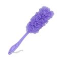 Decor Rack Bath Sponge with Handle, Shower Loofah Brush, Back Cleaning Scrubber, 8” Long Curved Handle, Exfoliate, Rejuvenate Skin, Body Bathing Sponge with Long Mesh Pouf. 