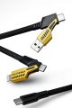65W Fast Charging 4-in-1 Multi Charging Cable – USB to Type-C, Micro USB & Lightning – Nylon Braided Heavy Duty Data Cable (Gold/Black) For iPhone & Android.. 