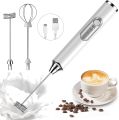 Rechargeable Milk Frother Handheld, White, Electric Whisk Coffee Frother Mixer with 2 Replaceable Stainless whisks, 3 Speeds, Electric Foam Maker for Coffee Matcha Latte Cappuccino Hot Chocolate. 