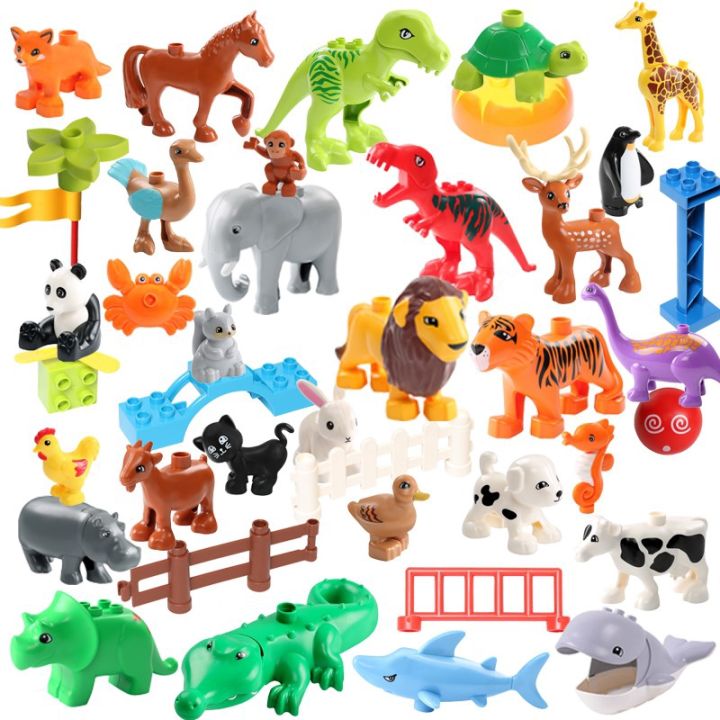 Animal Model Figures Compatible Duplo Big Size Building Block DIY Cartoon Animal Brick Educational Toy For Children