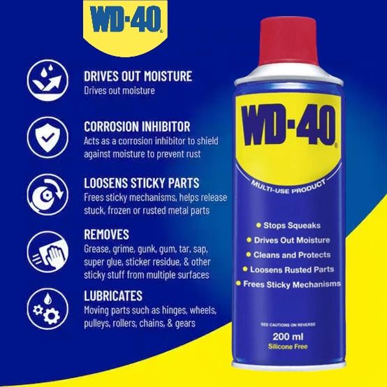 WD 40 Antirust Spray Lubricant  - 200ml Multiuse Product Made in UK