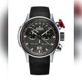 Edox Mens Chronorally Silver Stainless Steel Quartz Silver Case Carbon fiber Grey Dial Black Rubber Band Watch-EX38001-TIN-NIN. 