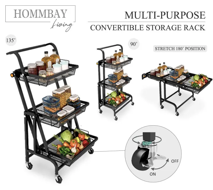 Multi-Purpose%20Convertible%20Trolley%20Rack%20/%203%20Tier%20Storage%20Rack%20For%20Kitchen%20-%20Image%203