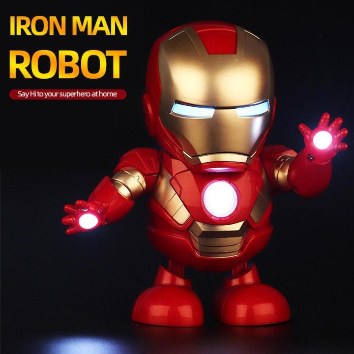 【Simple 3C】Marvel Avengers Iron Man Toy Electronic LED Light Singing Dancing Robot Gift for Kids