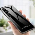 Biruiqu For Xiaomi Mi Note 10 Lite Shockproof Tempered Glass Back Soft Silicone Edge Black Case Cover Casing. 