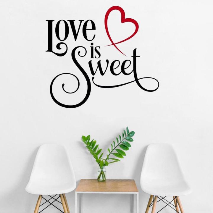 Jade Gallery-  1 X 1 Feet - Love Is Sweet heart quote self adhesive Wall Decor Stickers Decal Decoration Sticker Vinyl For girls, boys, romantic Couple , festive, wedding, room, bedroom home- black Color