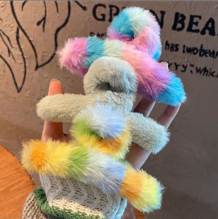 Fluffy  Colors Hair catcher for girls . Girls hair claw plush cute fur stylish look fashion statement hairstyle