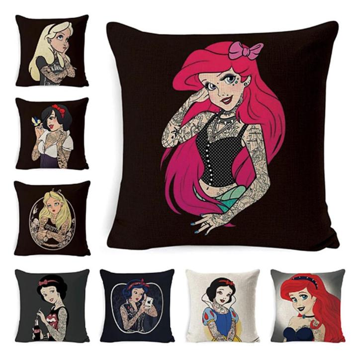 Barbat Funny Tattoo Princess Alice Pillowcase Child Girl Princess Cushion Cover Sofa Decoration Waist Pillow Cover