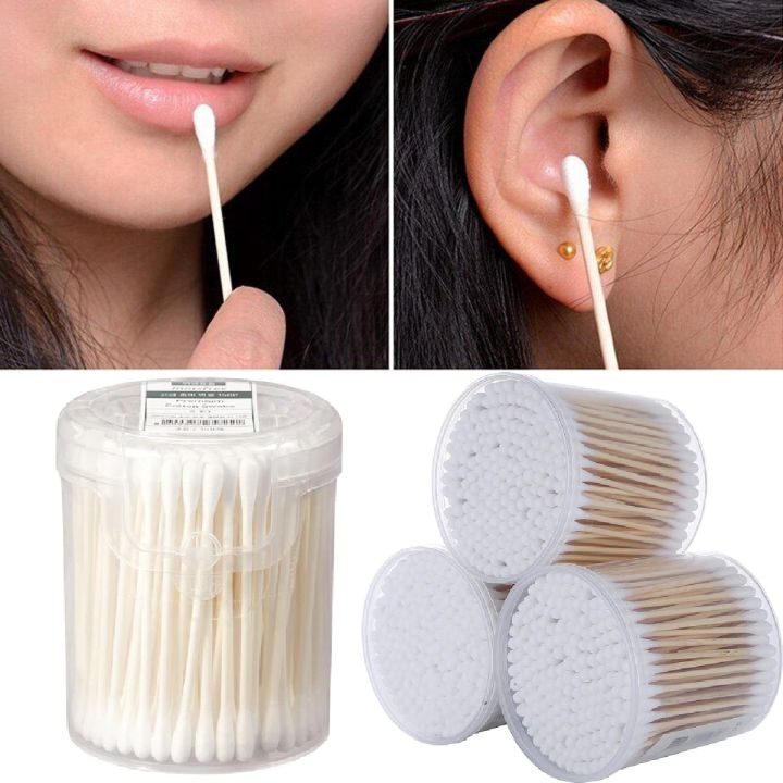 150Pcs Ear Cleaner Double End Wooden Grip Cotton Swab Bud Ear Wax Remover Picks White Ear Remover Ear Cleaning Remover Bud