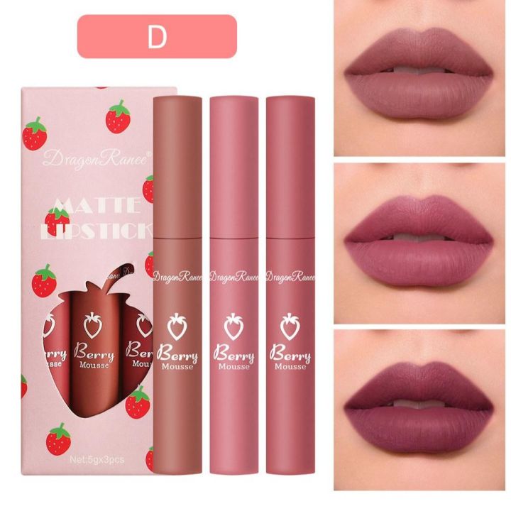 Dragon Ranee 3Pcs Light Nude Liquid Lipstick Set Matte D