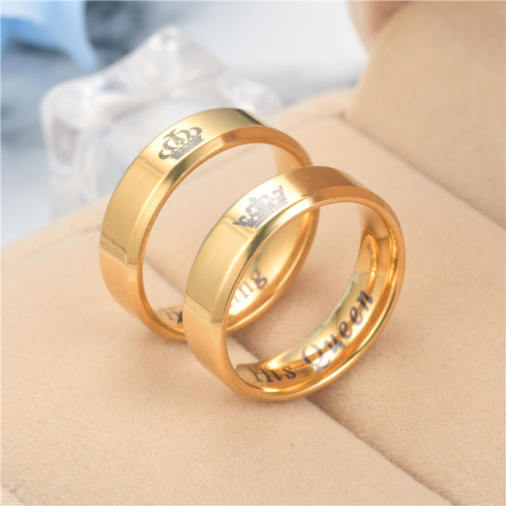 Bague De Mariage En Or His Queen Her King Printed Engravable Couple Rings Titanium Steel Crown Rings for Women and Men