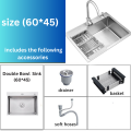 SA Kitchen Sink Single Bowl Handmade Stainless Steel KitchenBar Silver  Sink (60 * 45). 