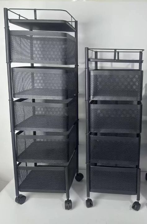 Vegetable Rack  With Wheels 360 Degree Rotatable - kitchen Storage Rack | Foldable Rack With Wheels 4/5 Layer's Round & Square | Black