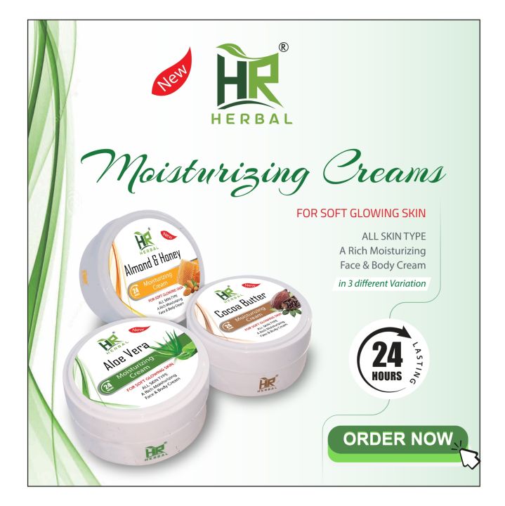 HR HERBAL Moisturizing Cream - For Soft & Glowing Skin - Suitable for All Skin Types - Face & Body Cream 100gm approx (1 Piece)
