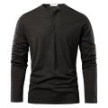 Henery Neck Long Sleeve T shirt For Men Solid Spring Casual Mens T-shirts High Quality Male Tops Classic Clothes Men's T-shirts Dinner Ronvsa. 