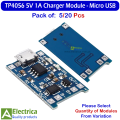 TP4056 5V 1A 18650 Li-ion Battery Charger Module with Protection Circuit Micro USB Charging Board (5pcs / 20pcs) by Electrica. 