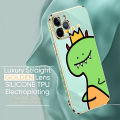 Hontinga for OPPO A54/A54 2021 Back Cover（Free Lanyard）Luxury 6D Plating Cute Crown Dinosaur Side Pattern Case Soft Silicone Square Mobile Cover. 