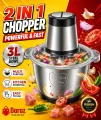 Vitamax 2-in-1 Electric & Manual Push Chopper VM-535 | 3L Large Stainless Steel Bowl Heavy Duty Food Processor | Powerful Vegetable & Meat Chopper Grinder for Kitchen Use | Multi Functional Hand Pull Chopper with Sharp Stainless Steel Blades | Fast Cuttin. 