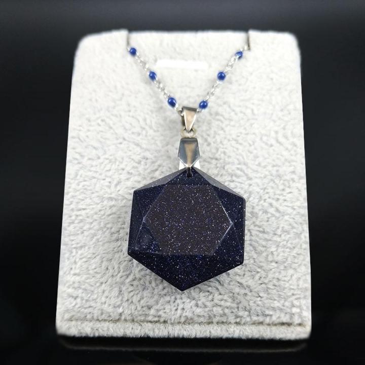 2022 Hexagram Blue Sandstone Stainless Steel Statement Necklace Women Silver Color Chain Necklace Jewelry collar mujer NG26S04
