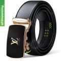 Micro Adjustable Automatic Buckle Belt for Men with Soft Lychee Pattern Faux Leather - Luxurious Buckle. 