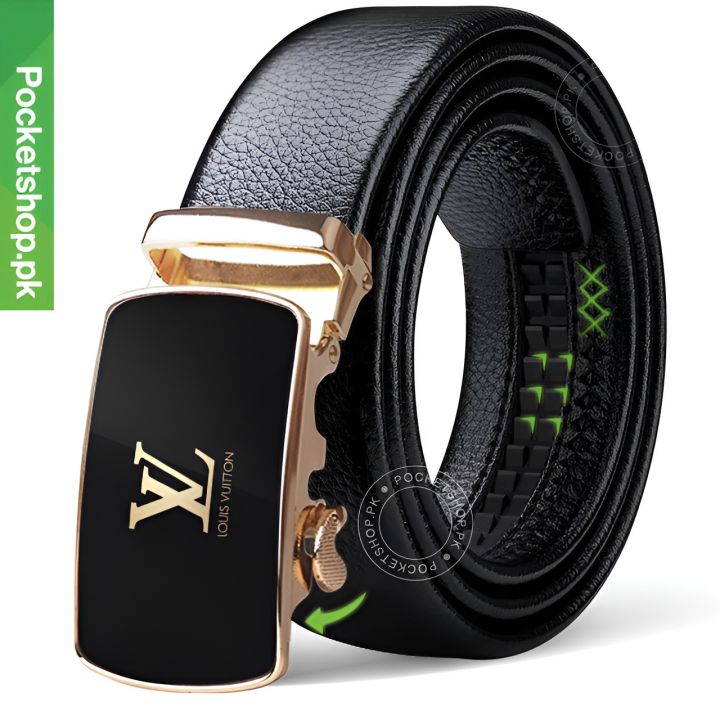 Micro Adjustable Automatic Buckle Belt for Men with Soft Lychee Pattern Faux Leather - Luxurious Buckle