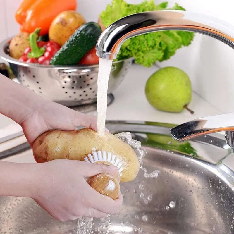 Bamboo Dish Scrub Brush Set - Eco-Friendly Kitchen Cleaners With Drying Base (2 Brushes + Soap Dish)