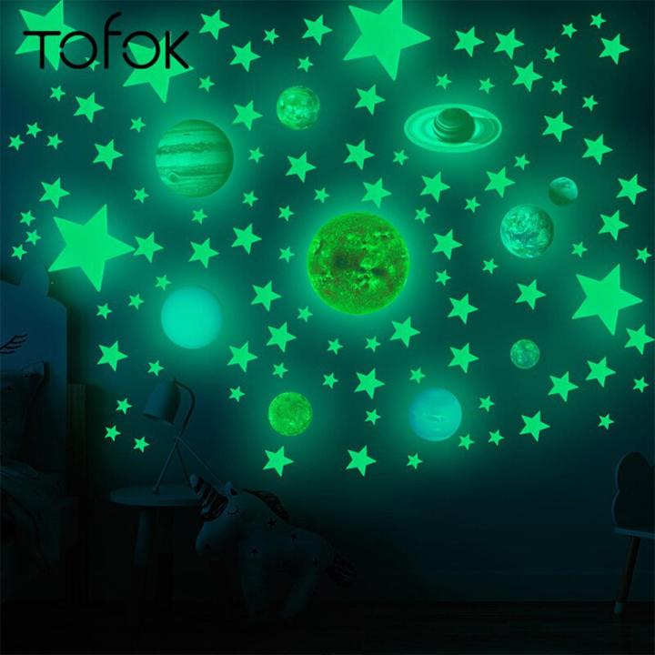 Tofok Diy Luminous Solar System Planet Wall Sticker Creative Diy Vinyl Fluorescent Stars Kids Room Home Mural Decal In Dark