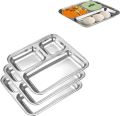 3 Compartments Stainless Steel Plate, Stainless Steel Rectangular Thali Plate, 3 compartment Thali, Divided Dinner Plate, 3 Compartment Serving Tray, Nuts Tray. 