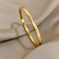 Simple Smooth Stainless Steel Bangles Bracelets for Women Trendy Gold Plated Metal Bracelet Jewelry Accessories Lady Gift. 