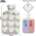 Hot Water Bottle with Fleece Print Soft Cover, Premium Natural Rubber, 2 Litre Capacity. 
