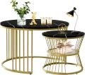 Stylish Metallic Mid Coffee Table Set with Gold Metal Frame - Round Side Table with Shelf, Nesting Coffee Table Set of 2, Stackable Metal Coffee Tables for Nesting Tables, Center Table, Wooden Table, Coffee Table, and Cocktail Table!. 