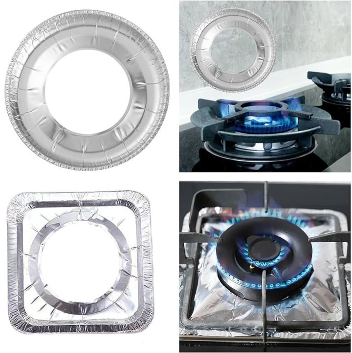 Techmanistan Pack of 10 - Aluminum Foil Round Gas Stove Burner Covers, Disposable Bib Liners Stove Covers for Kitchen Gas Range Top, Aluminum Foil Plate Gas Hob Protector Burner Cover Stovetop Protector