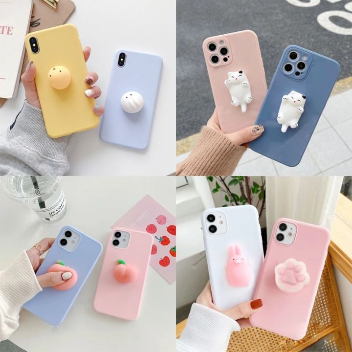 Squishy 3D Toys Chick Phone Cat Case For iphone 11 12 13 14 15 Pro MAX XR SE 2020 SE 3 Cartoon Funny Foot Soft Cover