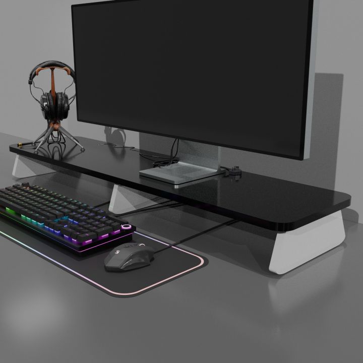 Wooden Monitor Stand - Monitor Riser Wood - Desk Organizer Stand for PC Monitor, Laptop and Printer - High Quality Glossy Black Lamination